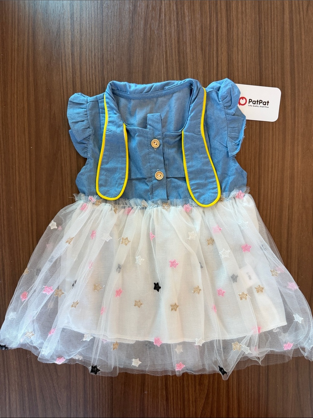 PatPat Blue & White Star Tulle Dress for Kids